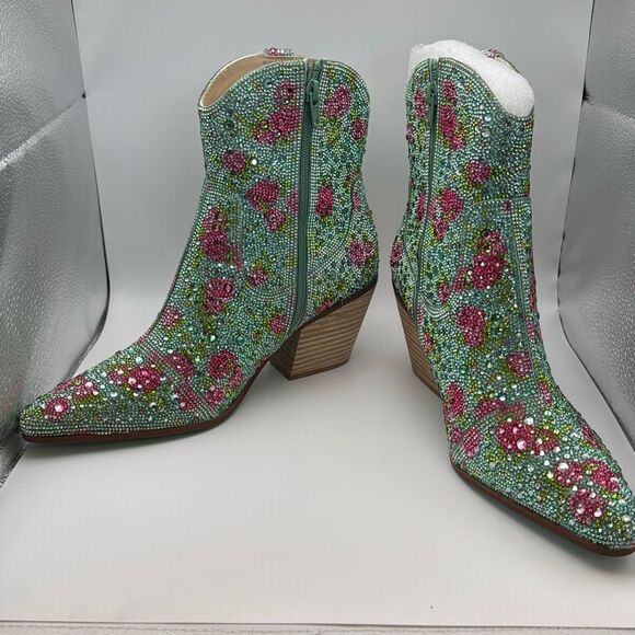 Betsey Johnson Women's Diva Western Boot SIZE 9.5 COLOR MINT FLORAL NEW - Picture 5 of 7